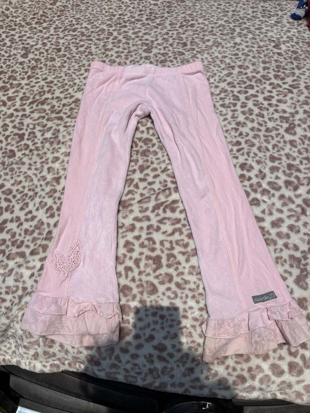 Naartjie Pink Velour Flare Pants with Ruffle Hem and Butterfly Detail